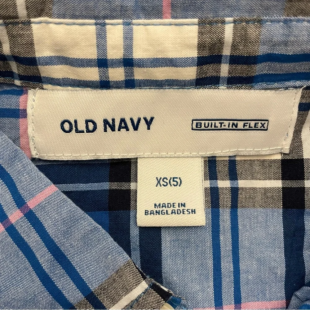 Old Navy Boys Long Sleeve Button Down Blue Plaid Shirt